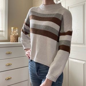 XS Brown and Gray Striped Sweater